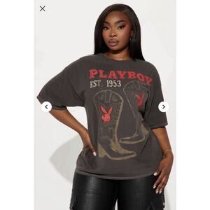 Playboy Cowgirl Charm Washed Tee - Black Size 1X Officially Licensed NEW W Tags